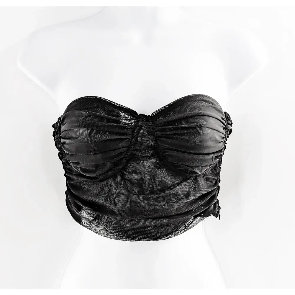 Black Strapless Bustier Corset Tulle Crop Top Nocturne - Picture 11 of 12